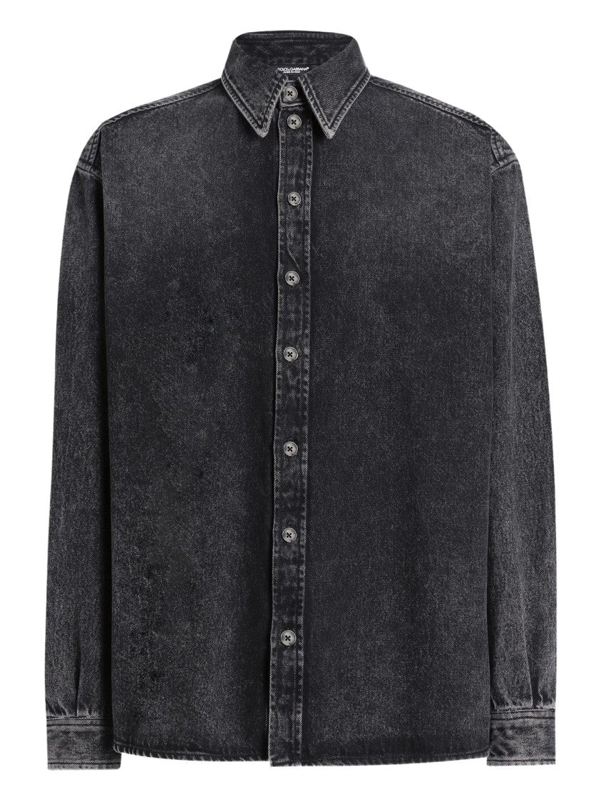 Dolce & Gabbana Washed Black Denim Classic Collar Shirt