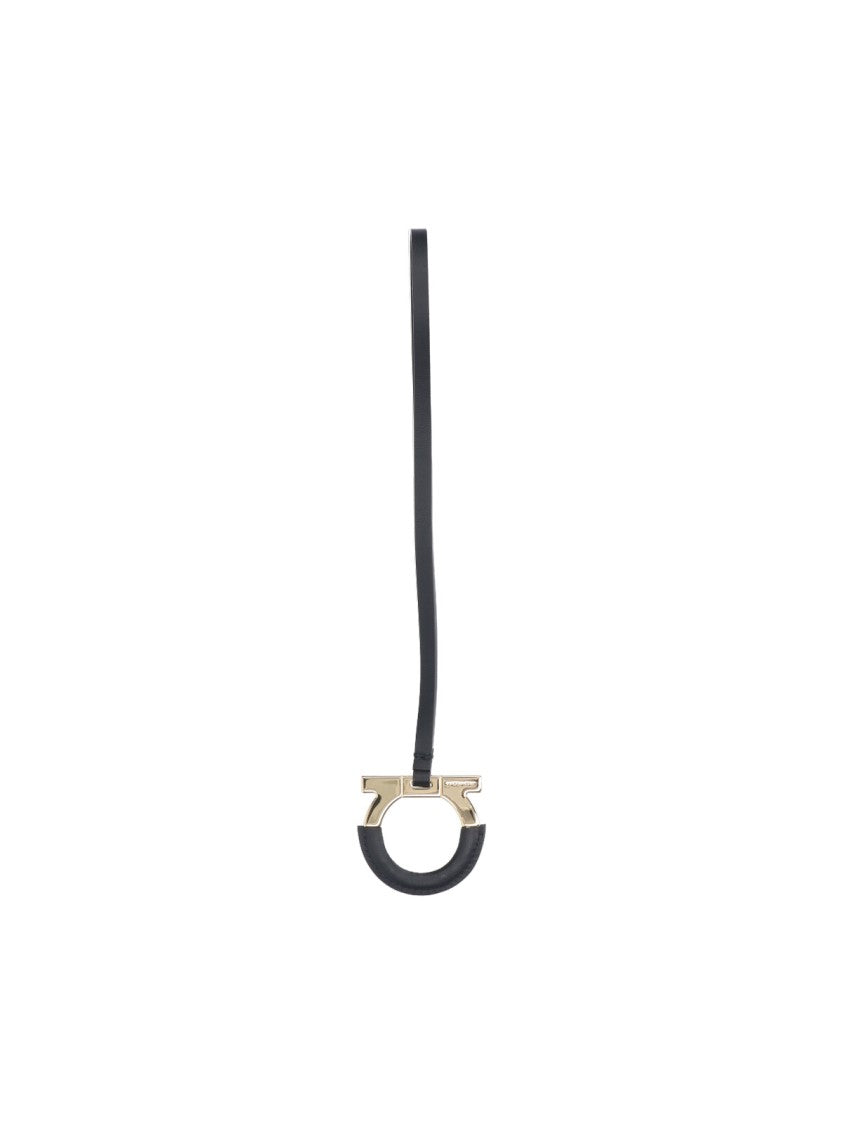 Ferragamo Adjustable Black Calf Leather Gancini Keychain Charm