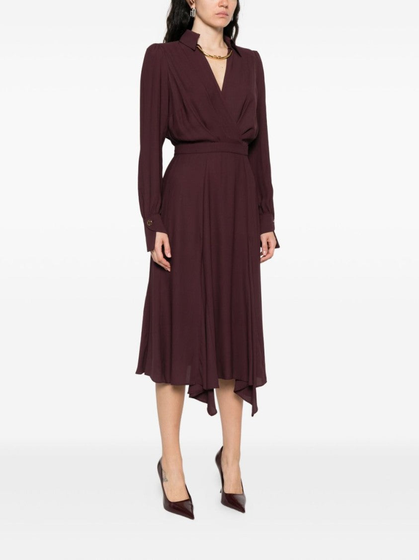 Elisabetta Franchi Bordeaux Midi Dress With Deep V-Neck