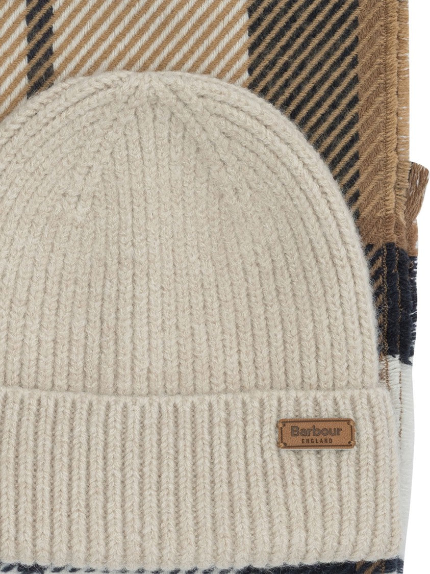 Barbour Ribbed Knit Beanie And Classic Check Scarf Set