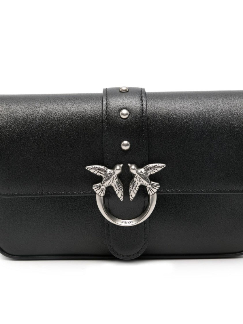 Pinko Black Studded Leather Shoulder Bag