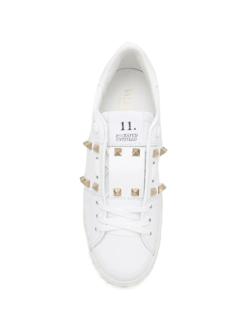 Valentino White Rockstud Untitled Leather Sneakers