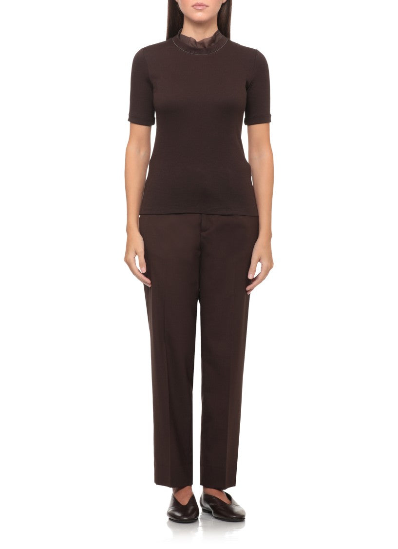 Panicale Brown Crewneck Cotton-Silk T-Shirt