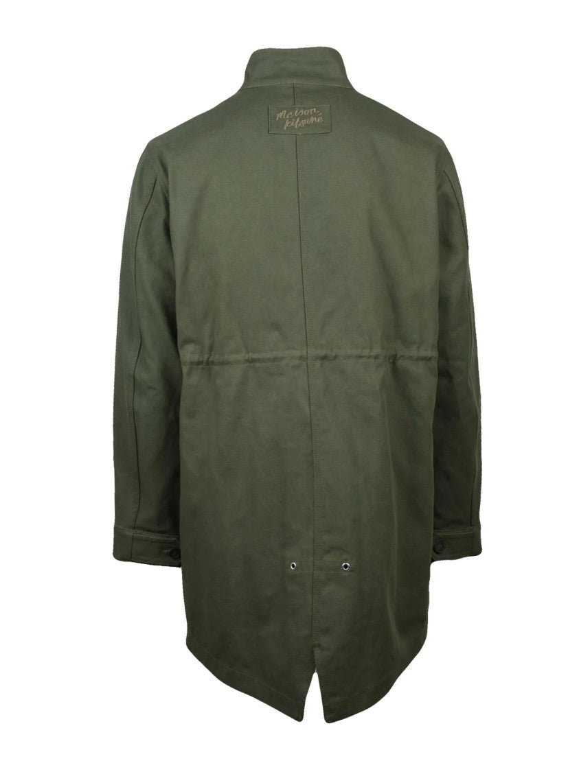 Maison Kitsuné Functional Military Green Canvas Jacket With Adjustable Waist And Removable Lining