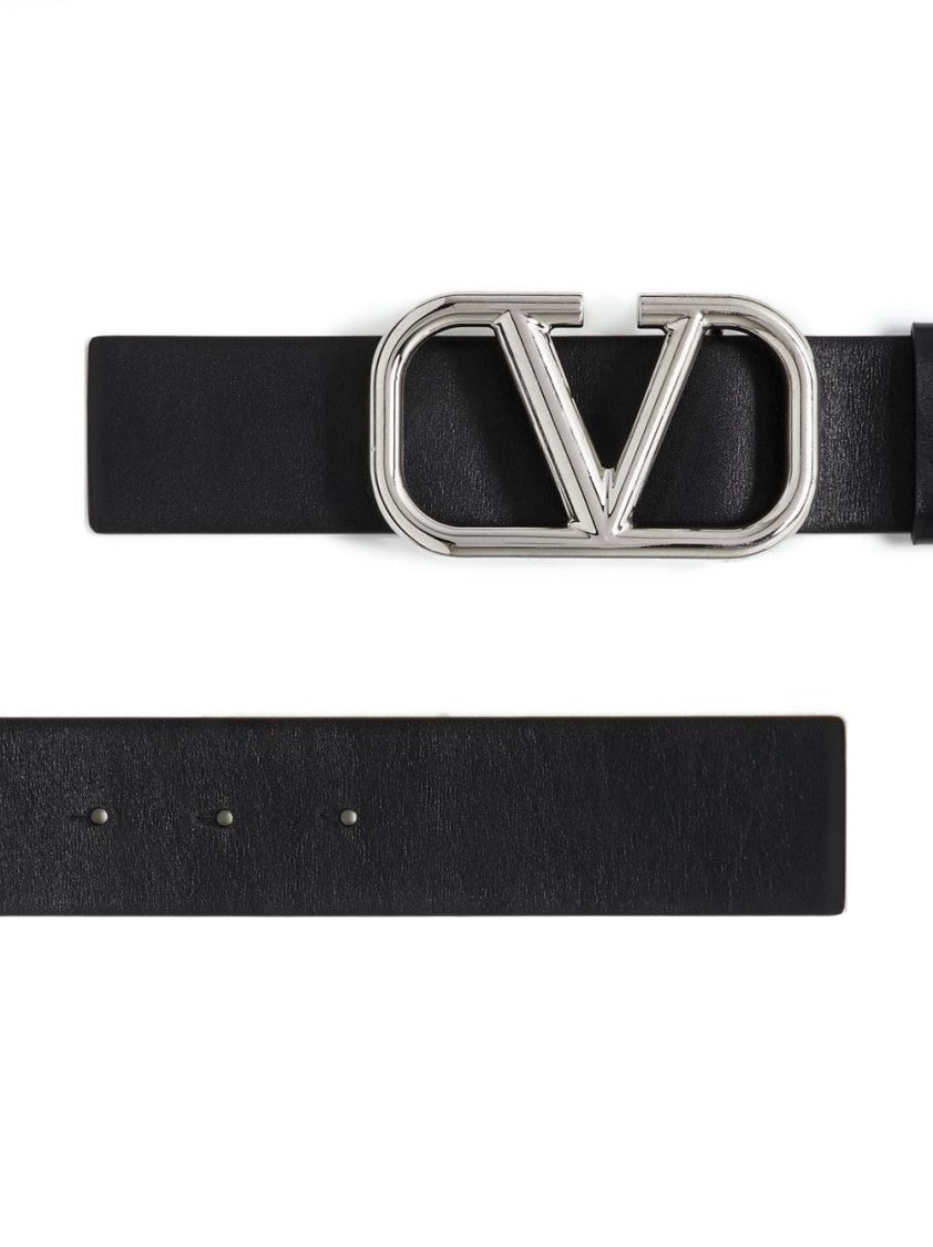 Valentino Leather Belt With Signature Logo Buckle And Refined Finish