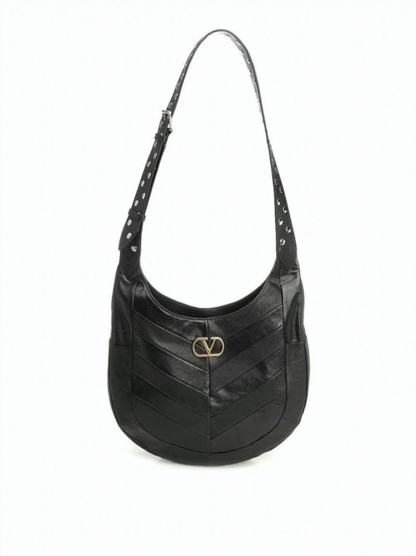 Valentino Garavani Black Cow Leather Chevron Crossbody Bag