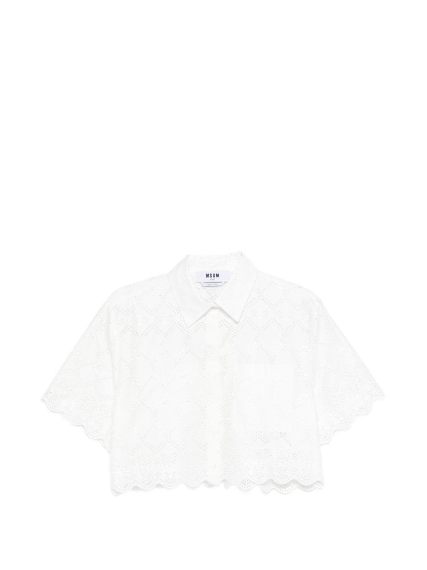 Msgm Delicate Eyelet Cropped Shirt With Scalloped Hemline