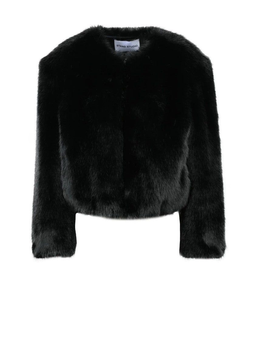 Stand Studio Black Polyester Faux Fur Jacket