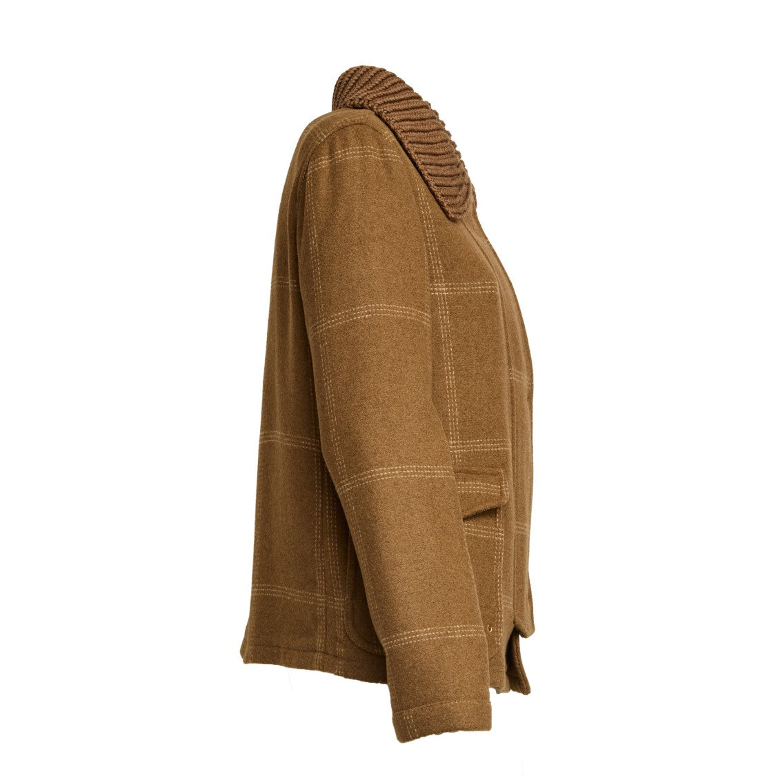 Fay Oversized Ribbed Knit Collar Jacket With Suede Reinforcements