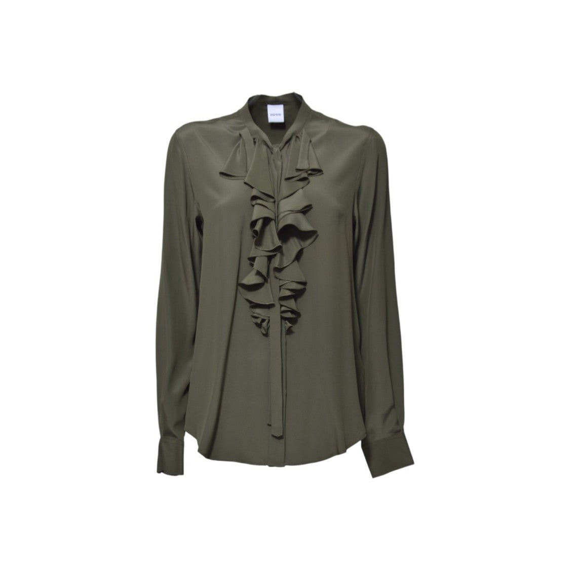 Aspesi Green Crepe De Chine Blouse With Ruffles