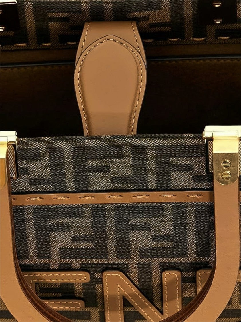 Fendi Structured Brown Monogram Canvas Shopper Bag
