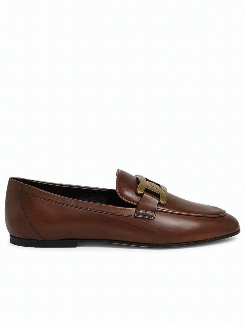 Tod's Polished Leather Loafers With Metallic Buckle Detail