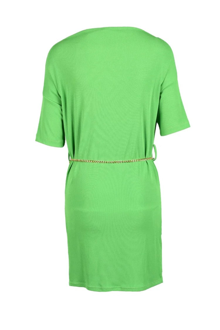Gil Santucci Green Geometric Viscose-Blend Day Dress