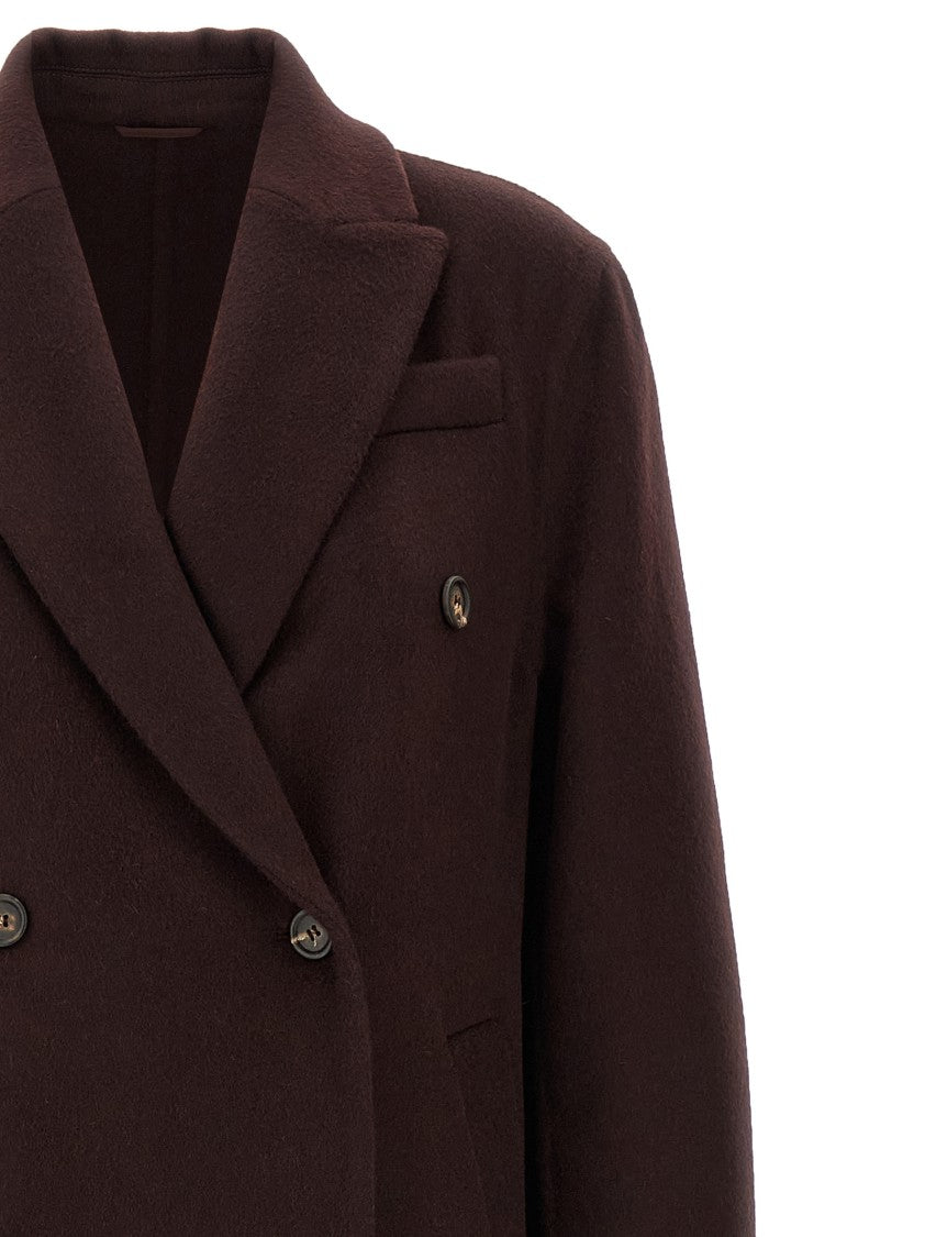 Brunello Cucinelli Brown Cashmere Coat With Monile Detailing