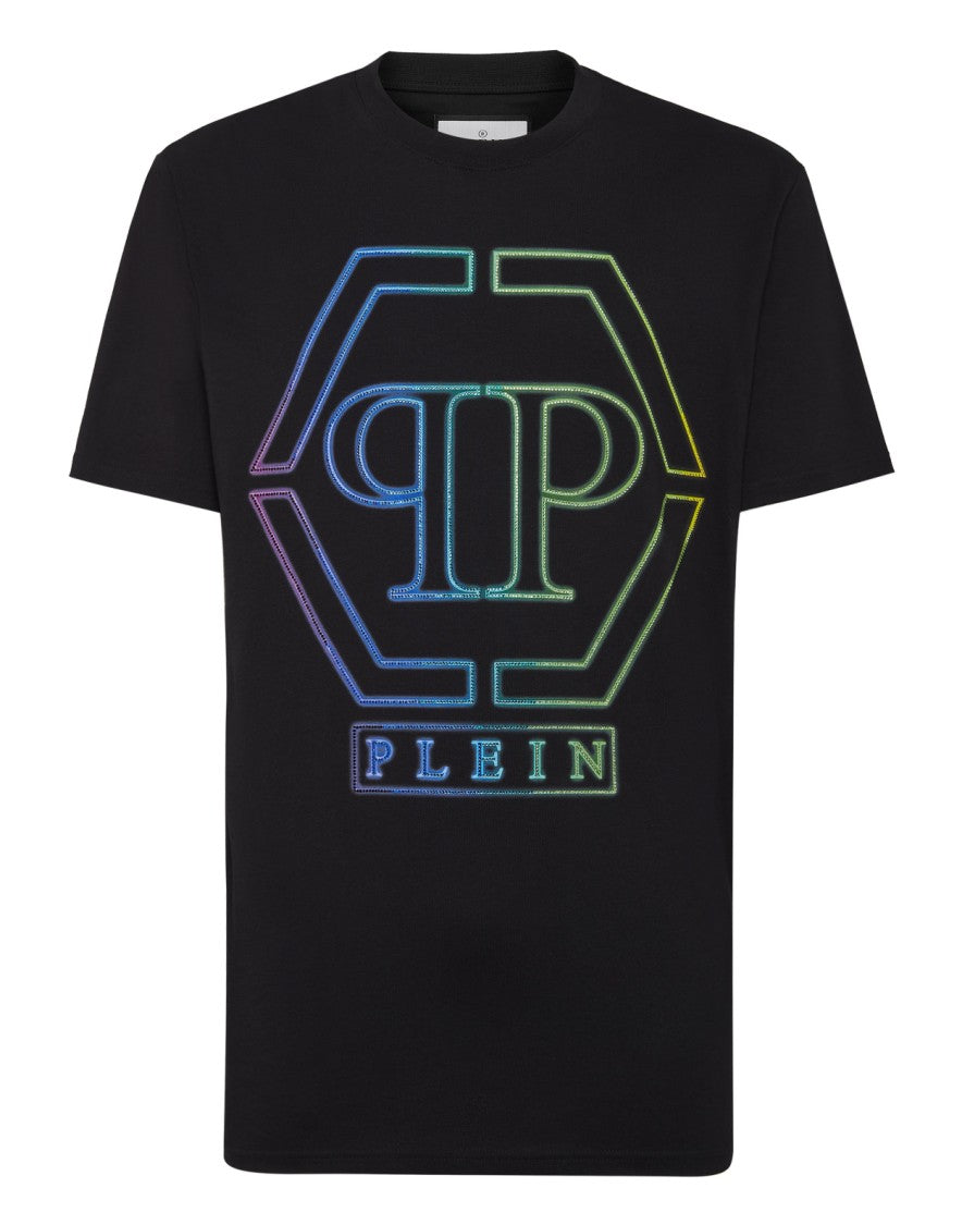Philipp Plein Black Cotton Iridescent Logo-Print T-Shirt