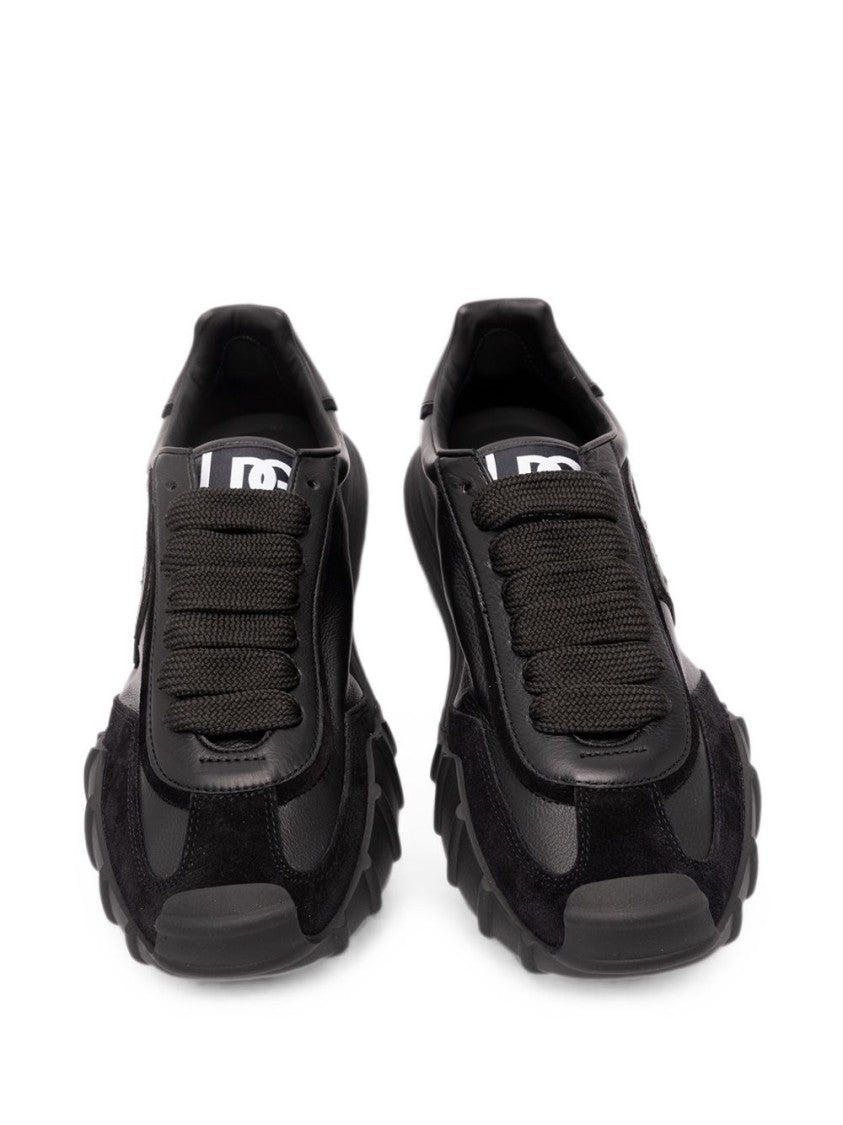 Dolce & Gabbana Black Calf Leather Suede Chunky Sneakers