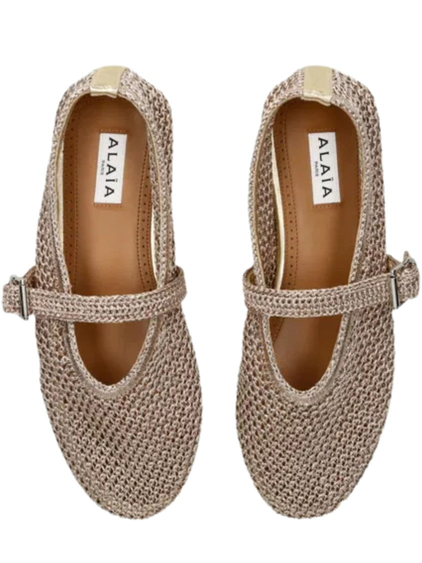 Alaïa Pink Rounded Toe Metallic Mesh Flats
