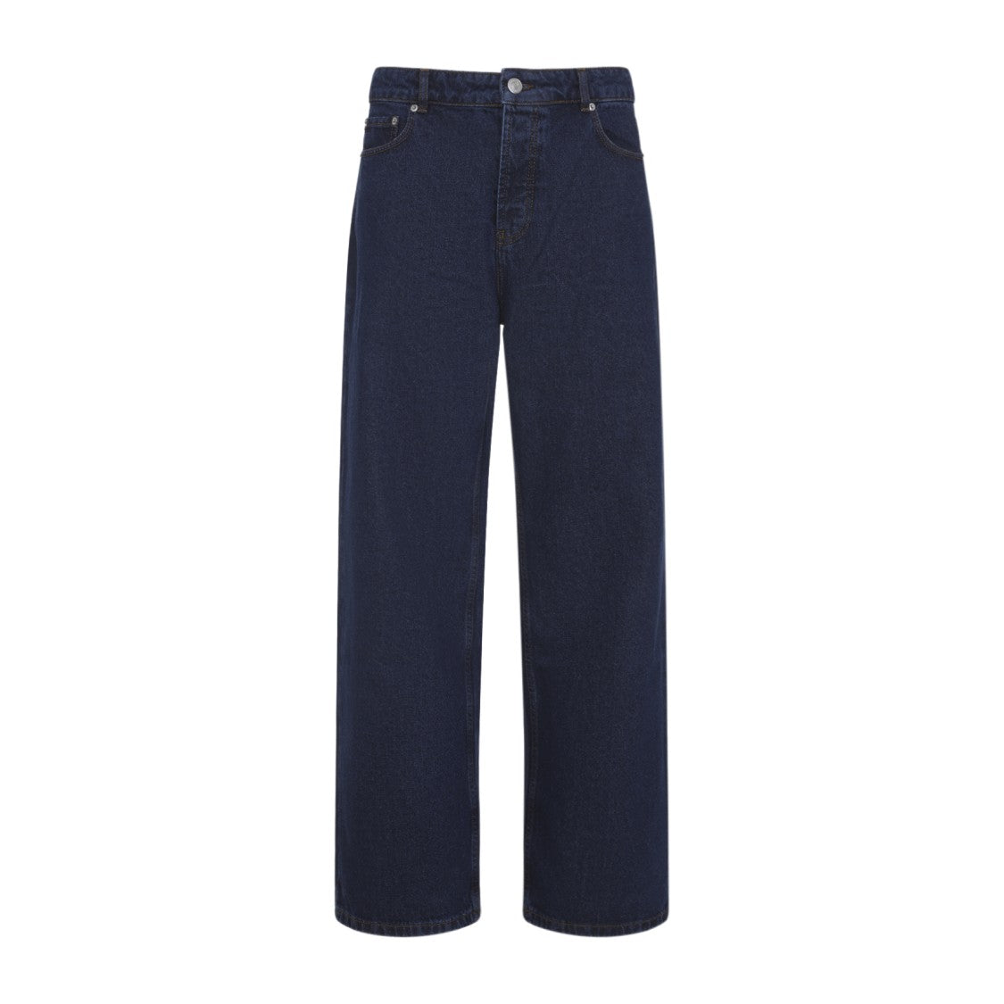 Ami Wide Leg Blue Denim Jeans With Classic Waist And Five-Pocket Design