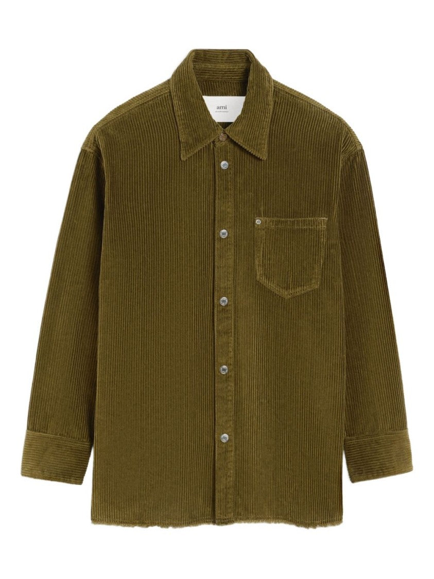 Ami Paris Olive Green Corduroy Shirt