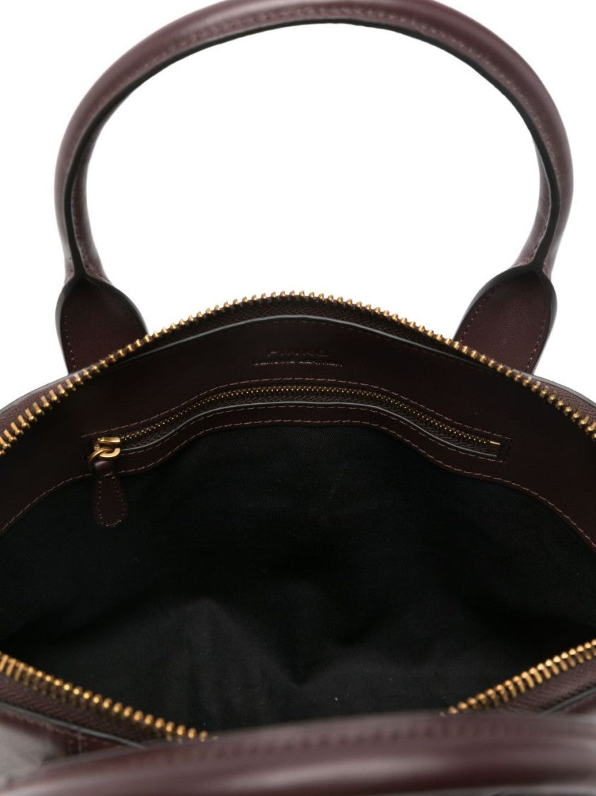 Pinko Structured Red Calfskin Handbag With Gold Hardware