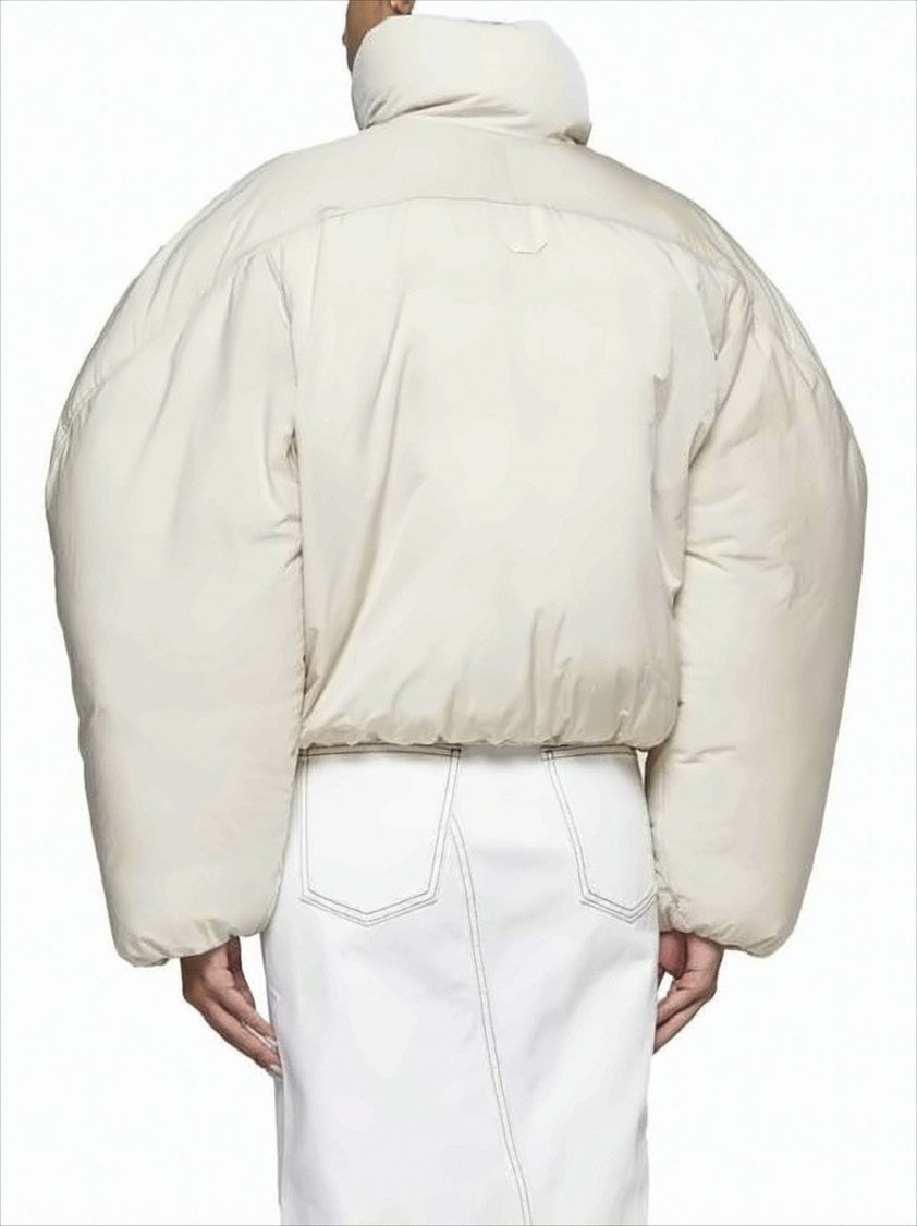 Jacquemus Cropped Off-White Puffer Jacket With Oversized Sleeves