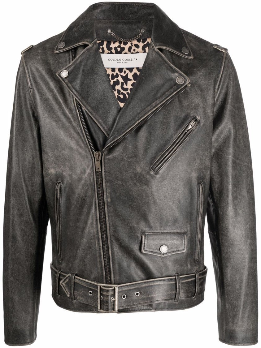 Golden Goose Golden Chiodo Distressed Bull Leather Jacket