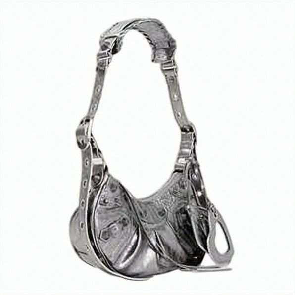 Balenciaga Crescent-Shaped Shiny Lambskin Shoulder Bag With Braided Handle
