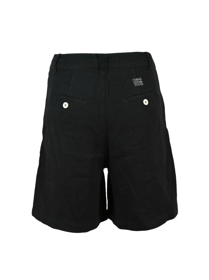 La Martina Black Mid-Rise Linen Shorts
