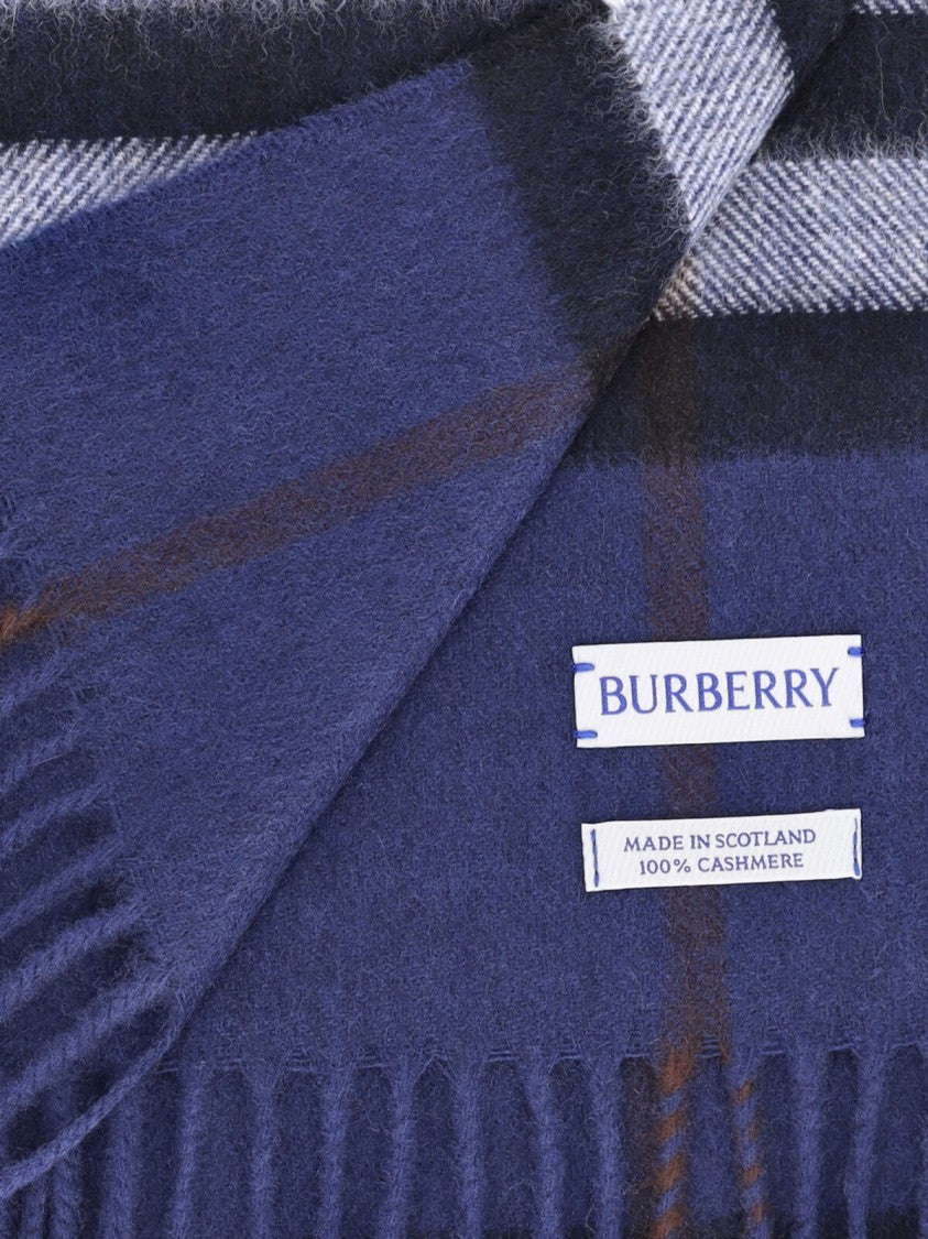 Burberry "Check" Scarf In Blue Cashmere, Dark Shade
