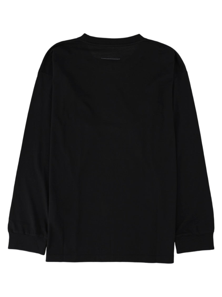 Mm6 By Maison Margiela Long-Sleeve Black Crew Neck Cotton T-Shirt