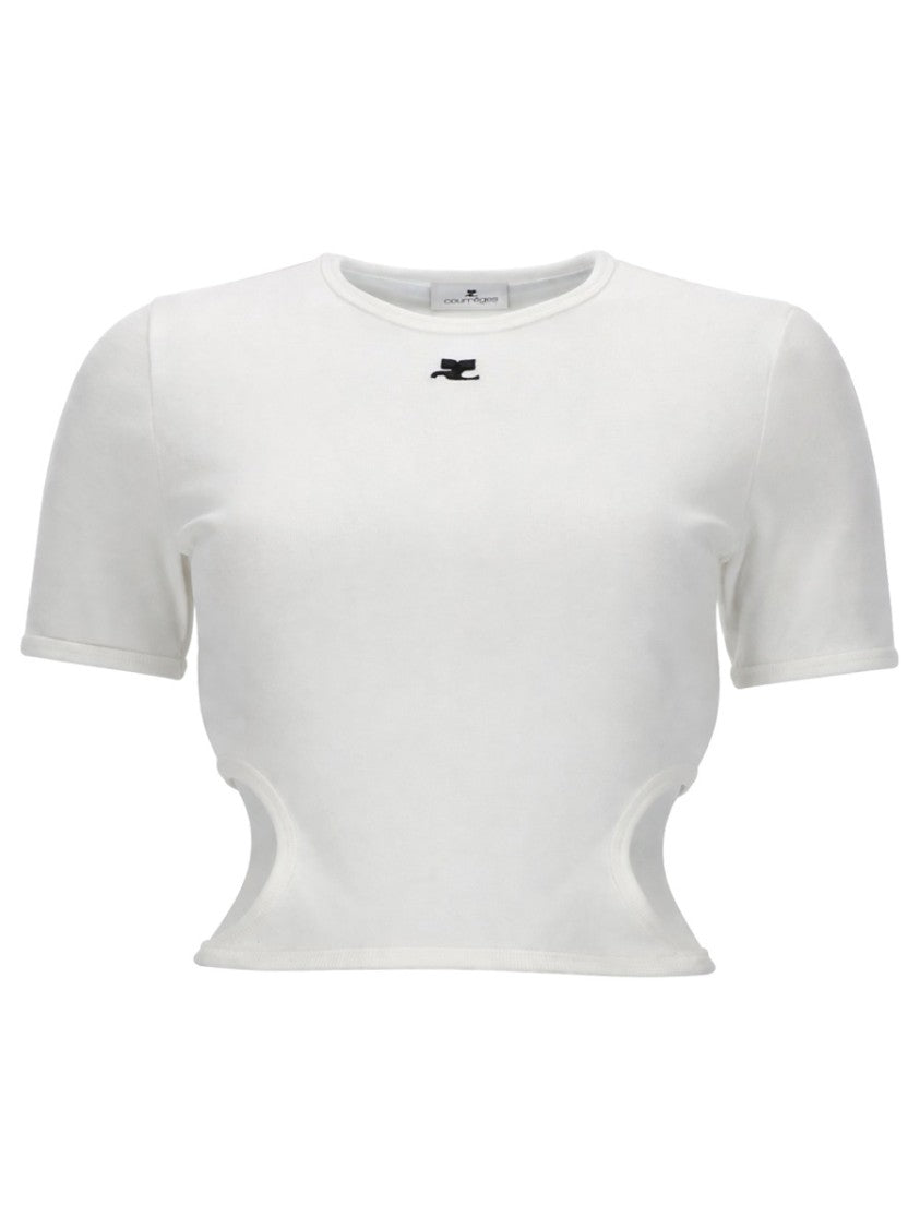 Courrèges Cropped Cut-Out Sides Logo T-Shirt