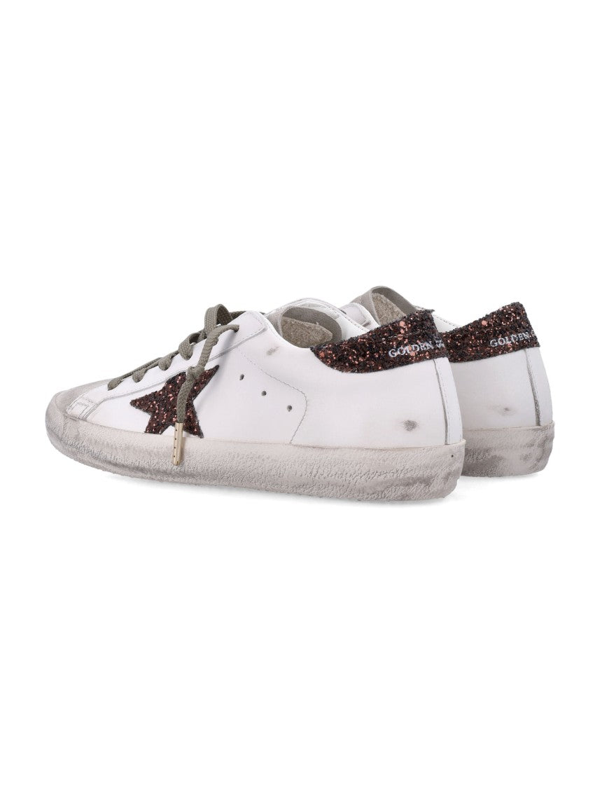 Golden Goose Vintage Leather Sneakers With Glitter Star Appliqué