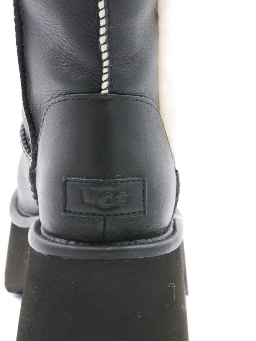 Ugg Fur-Trimmed Black Leather Platform Boots With Block Heel