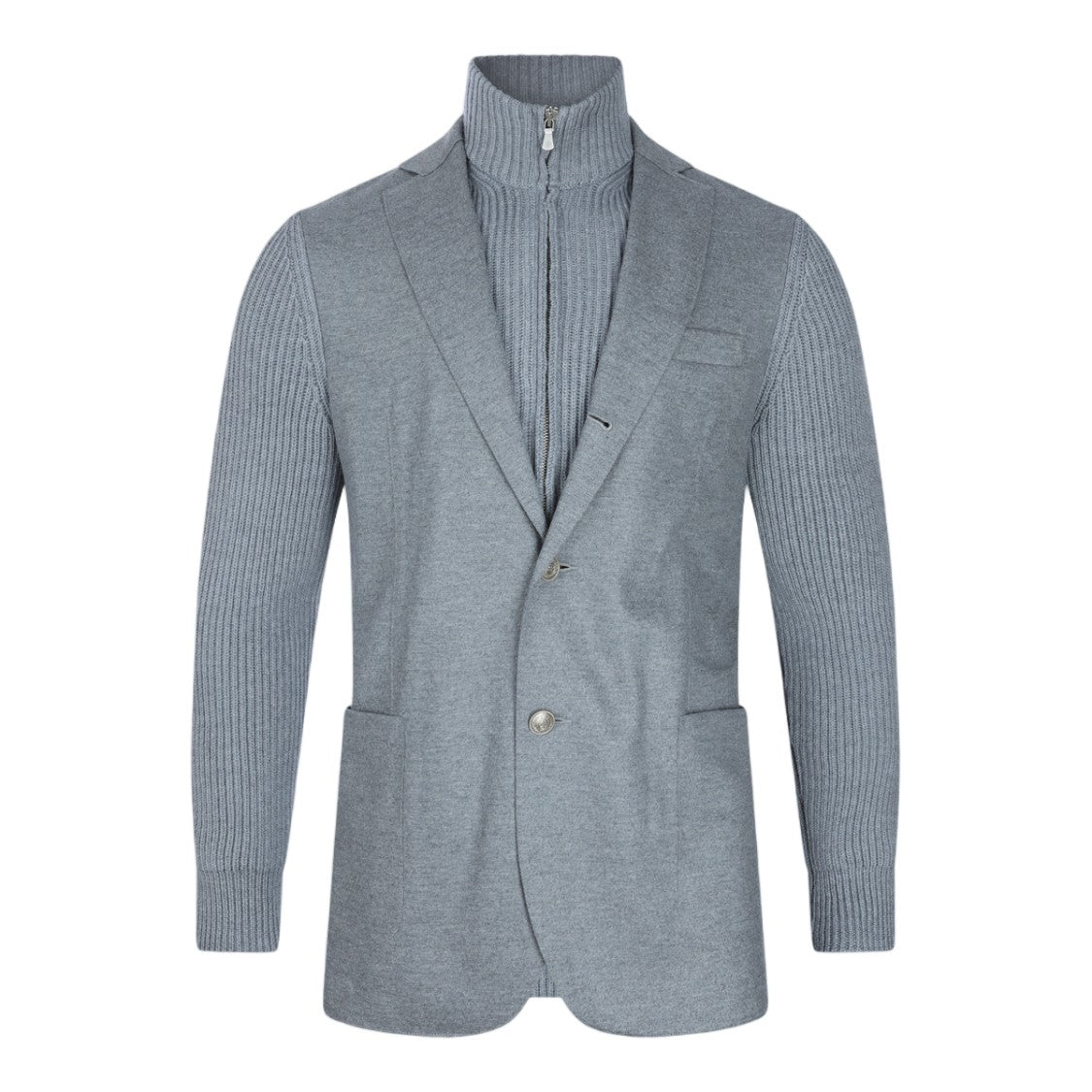 Eleventy Hybrid Blazer-Style Jacket With Knit Sleeves