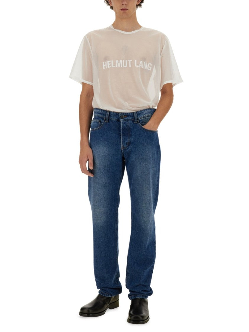 Helmut Lang Sheer White T-Shirt With Bold Logo