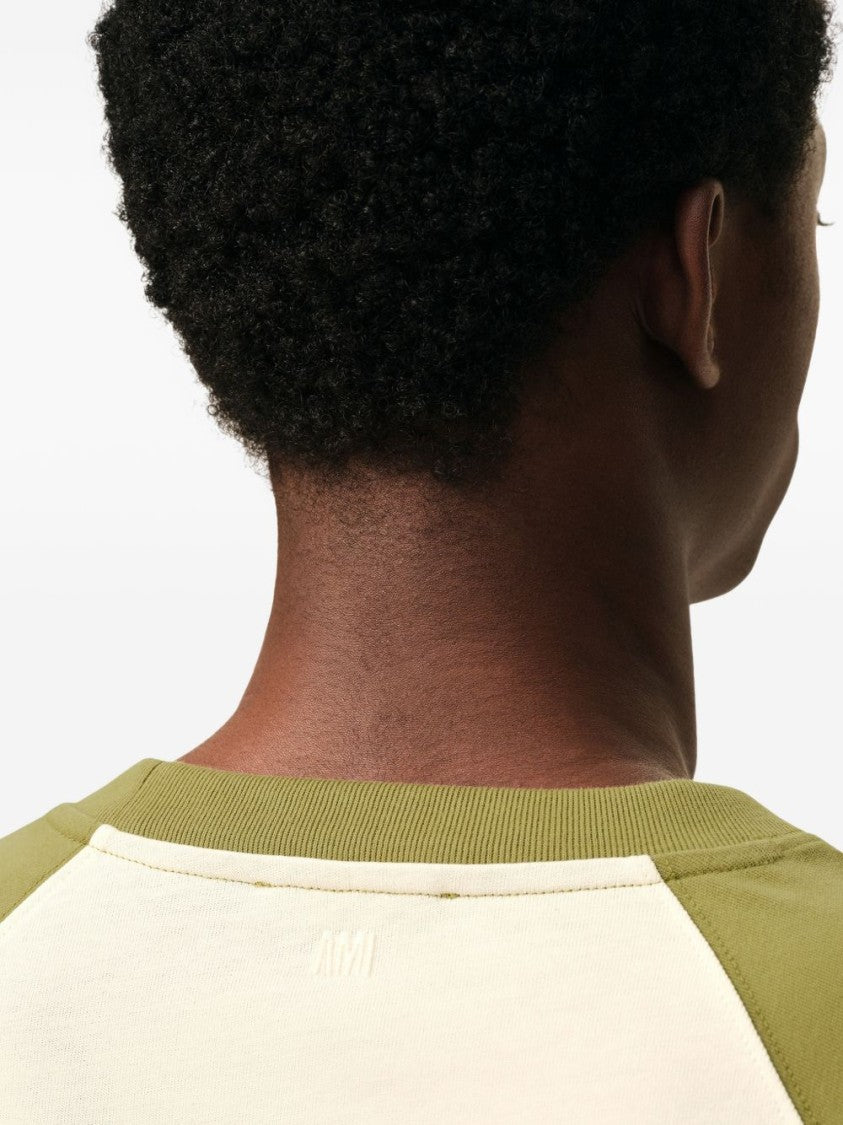 Ami Paris Cream Knitted Raglan Sleeve Patch T-Shirt