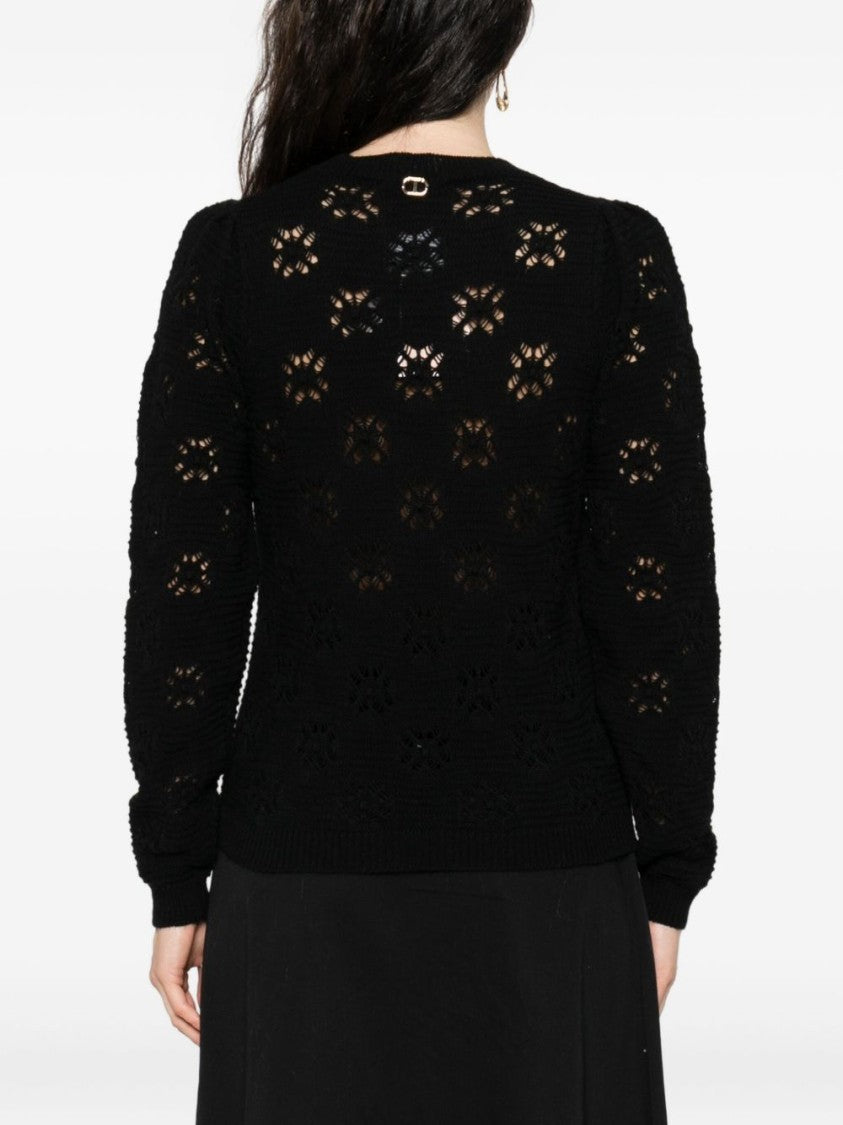Twin-Set Black Sweater With Floral Openwork Detailing