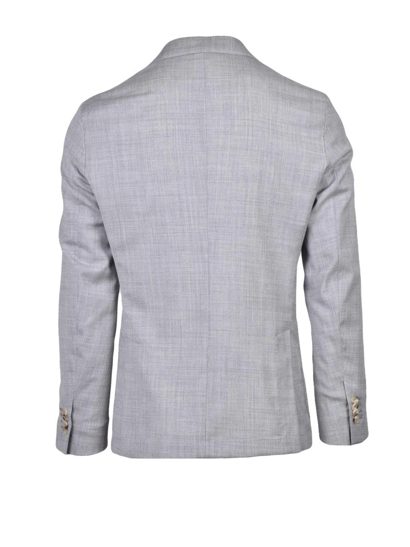 Paoloni Grey Unlined Rounded Wool-Blend Blazer
