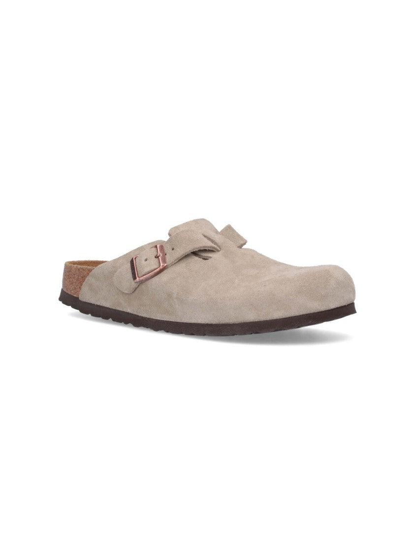 Birkenstock Suede Taupe Slip-On Mules With Adjustable Strap