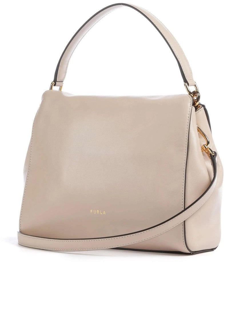 Furla Domus S Structured Neutral Leather Handbag