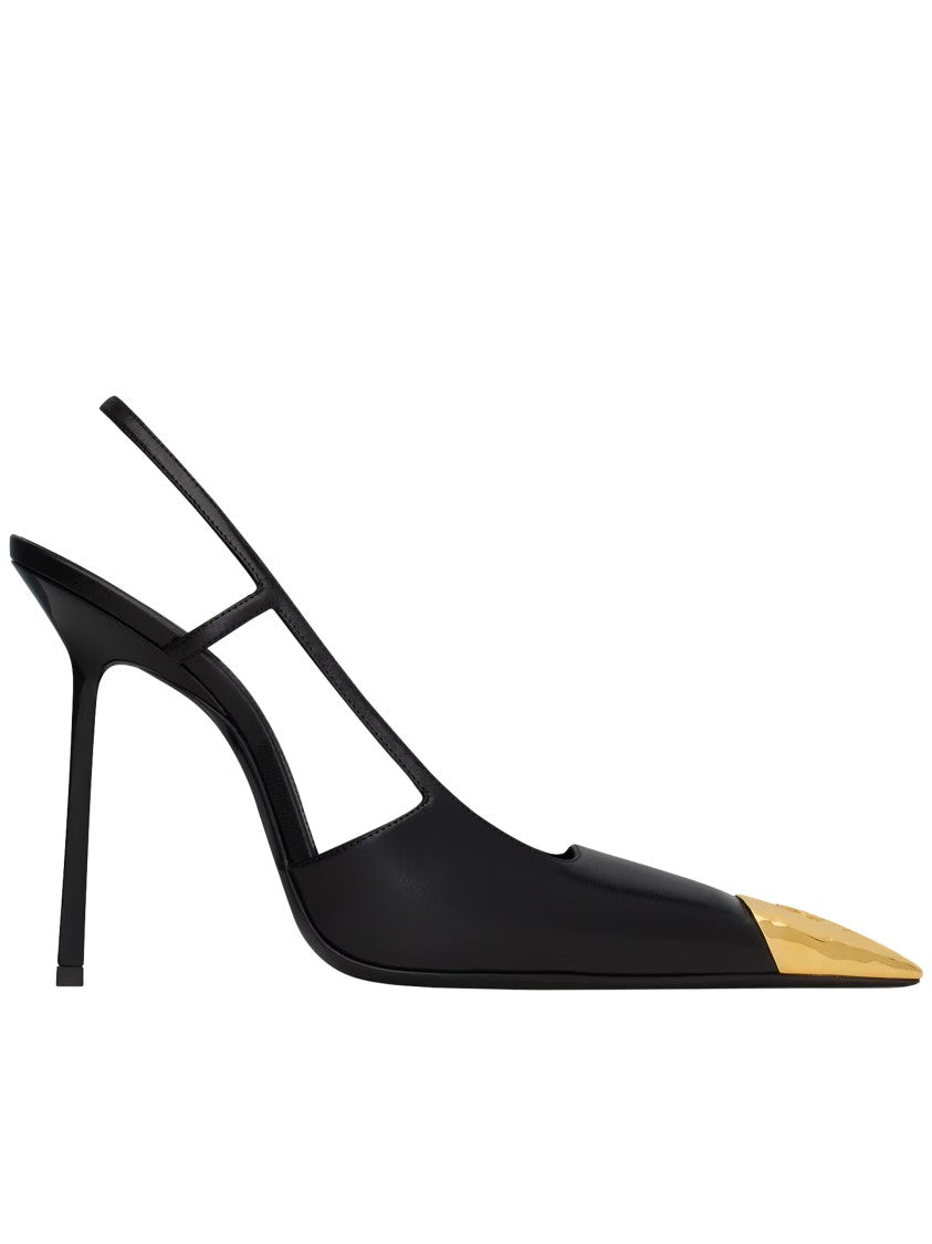 Saint Laurent Jeanne 110 Hammered Gold Leather Slingback Pumps