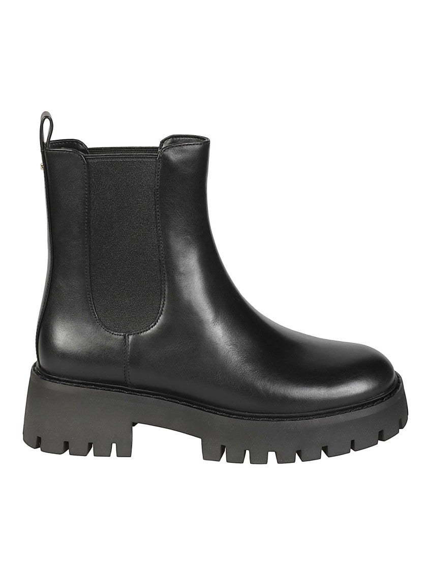 Michael Kors Asher Flat Black Leather Lug Sole Ankle Boots