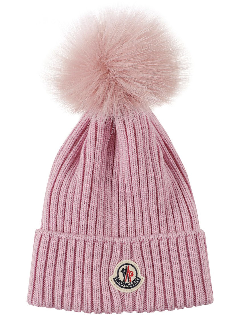 Moncler Kids Pom-Pom Ribbed Knit Beanie Hat