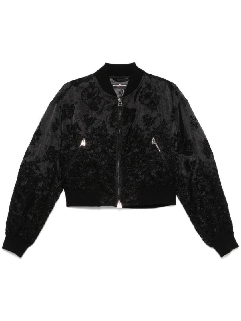 Ermanno Scervino Cropped Black Bomber Jacket