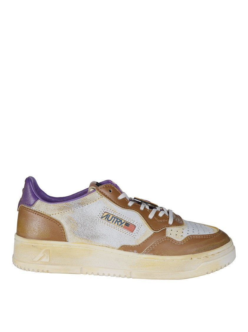 Autry Brown White Vintage Low-Top Leather Sneakers
