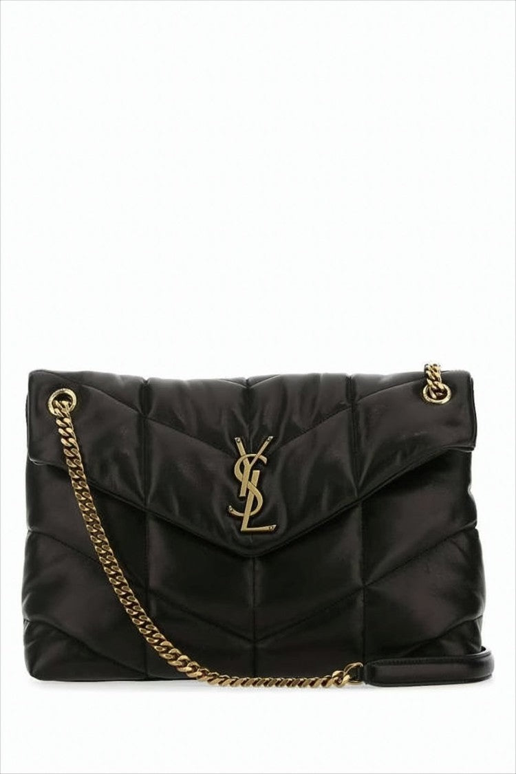 Saint Laurent Quilted Black Lambskin Crossbody Bag With Signature Logo