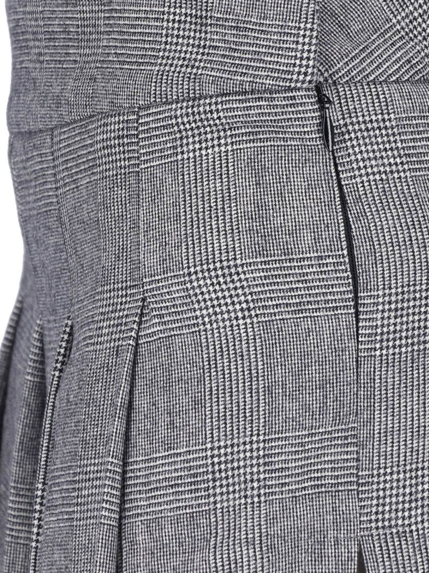 Vaquera Grey Pleated Front-Buckle Wool Midi Skirt
