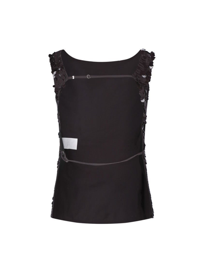 Parosh Sequined Brown Sleeveless Top With Cut-Out Detail