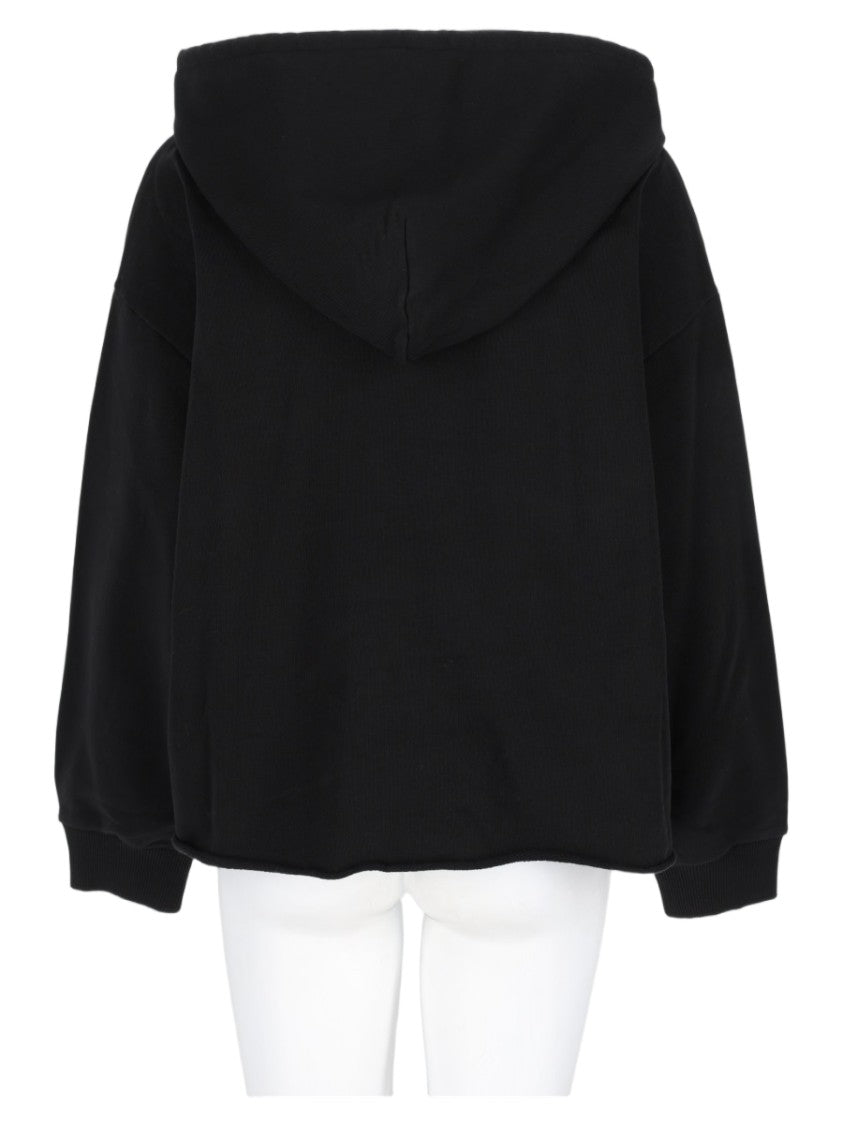 Mm6 By Maison Margiela Cropped Black Hooded Cotton Sweatshirt