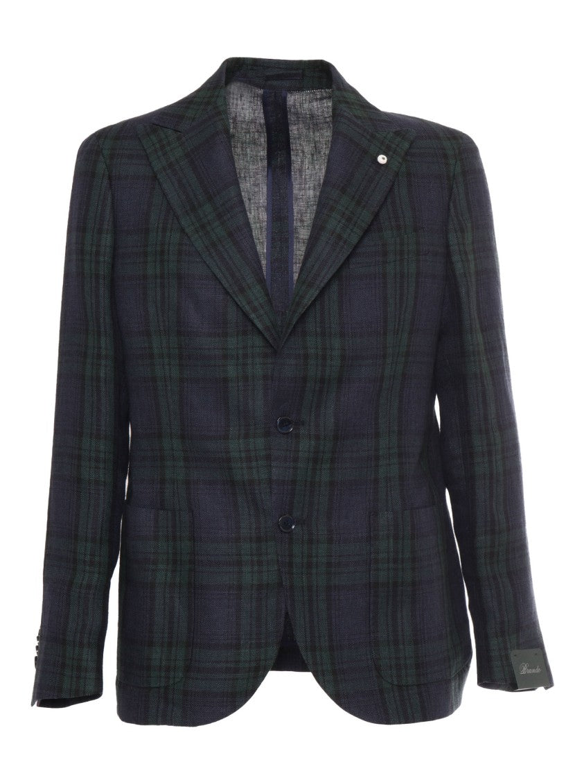 Brando-Lubiam Tailored Plaid Linen Blazer With Notched Lapels